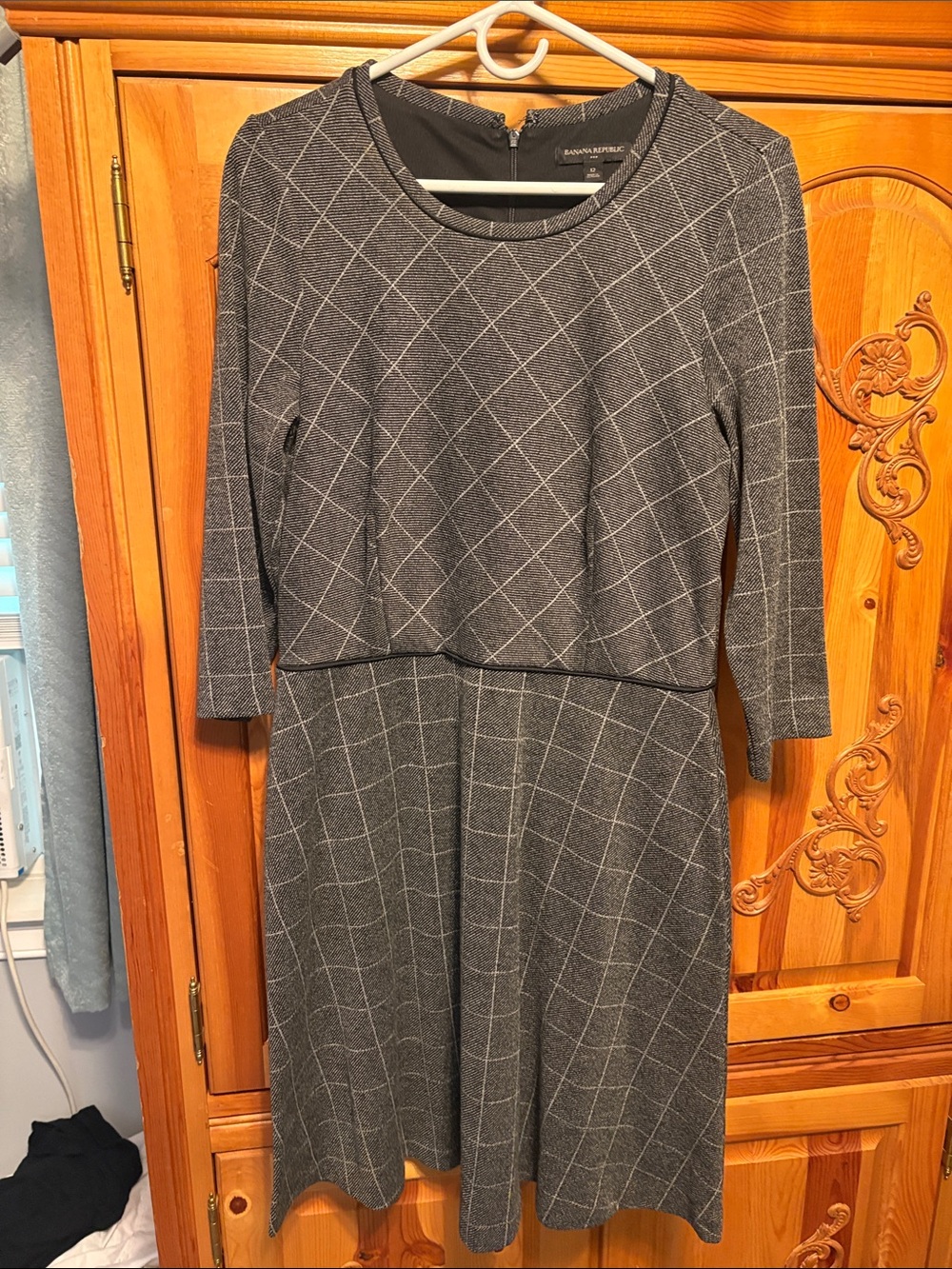 Banana Republic Charcoal Gray Windowpane Midi Dress